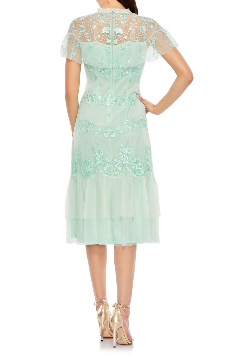Embroidered Ruffled Cap Sleeve Midi Dress, Alternate, color, MINT