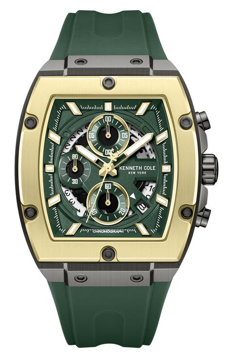 Sport Tonneau Chronograph Silicone Strap Watch, 44mm x 28mm