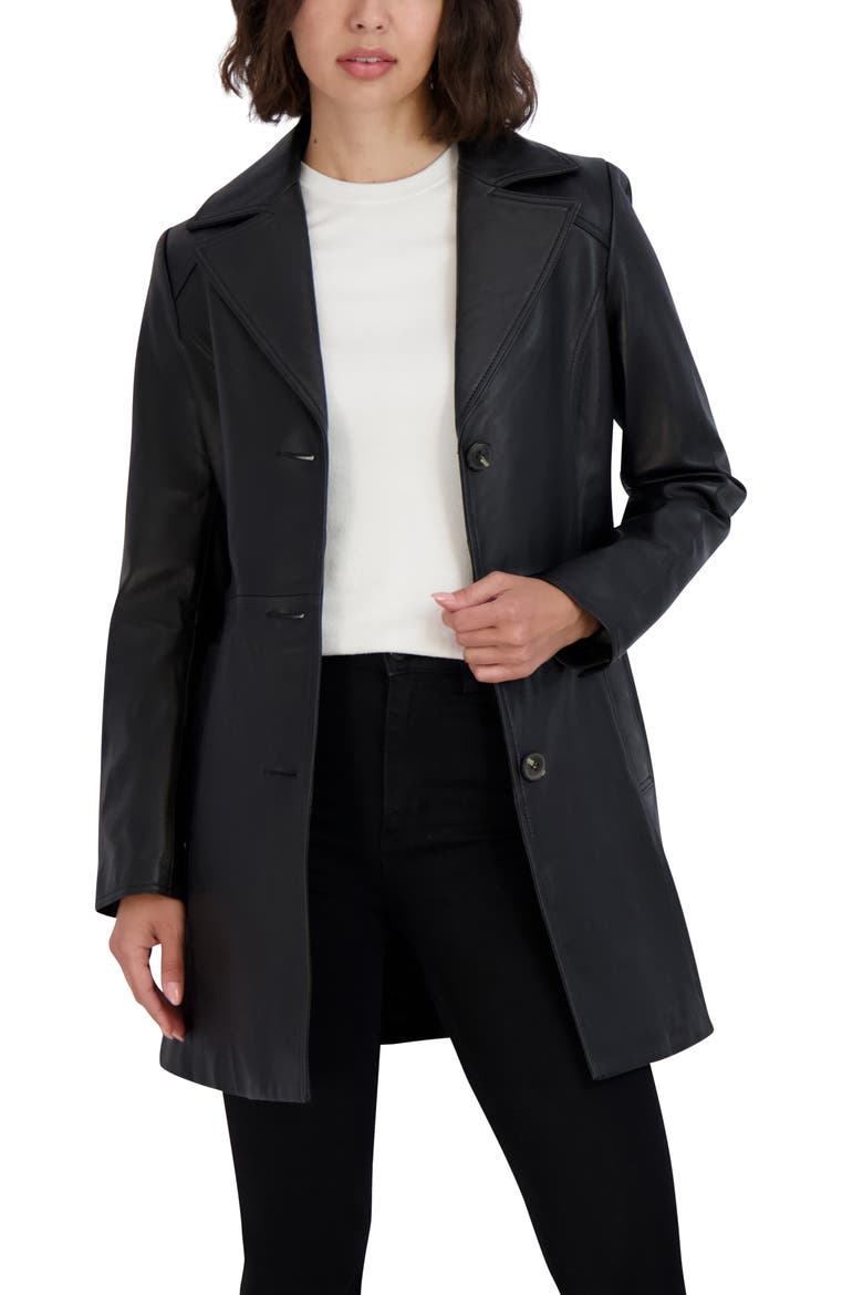 Nicole Leather Coat, Alternate, color, BLACK