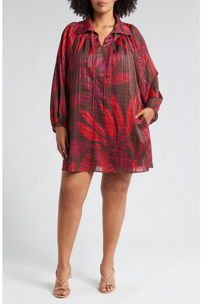 Elisa Long Sleeve Minidress, Main, color, COCOA/ RED