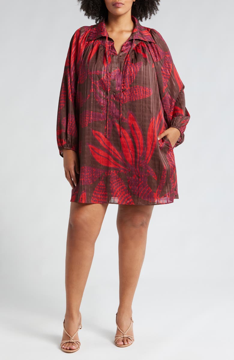 CIEBON Elisa Long Sleeve Minidress, Main, color, Cocoa/ Red