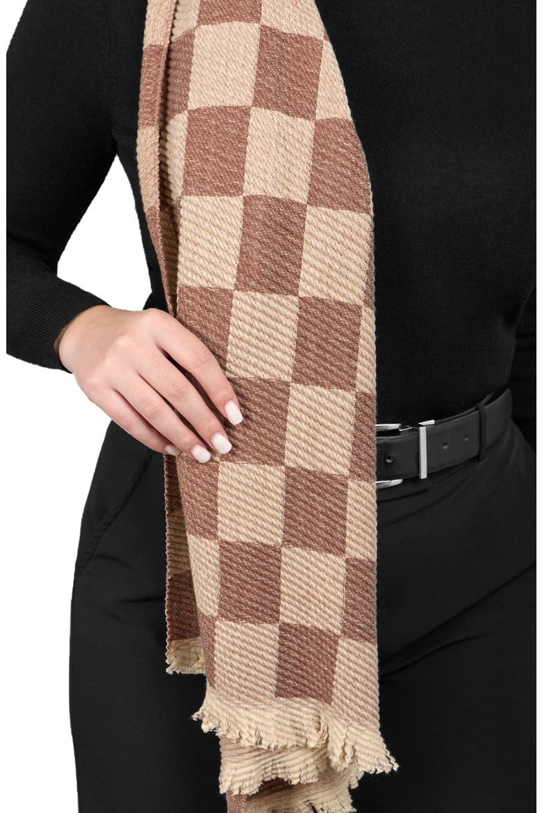 Fringe Checker Scarf, Alternate, color, BROWN