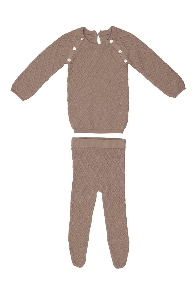Diamond Stitch Cotton Long Sleeve Top & Footed Pants Set, Main, color, BEIGE