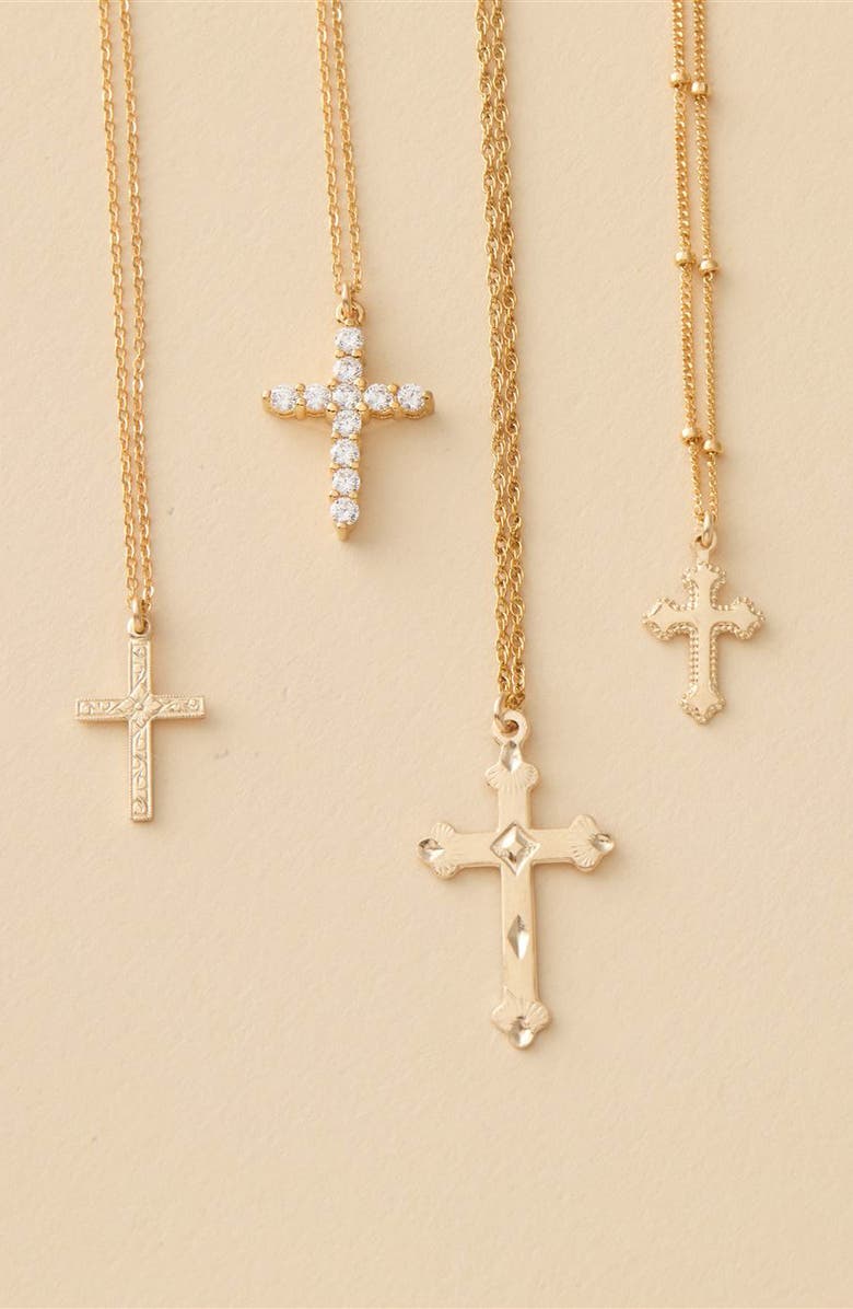 Set & Stones Archie Cross Pendant Necklace, Alternate, color, Gold