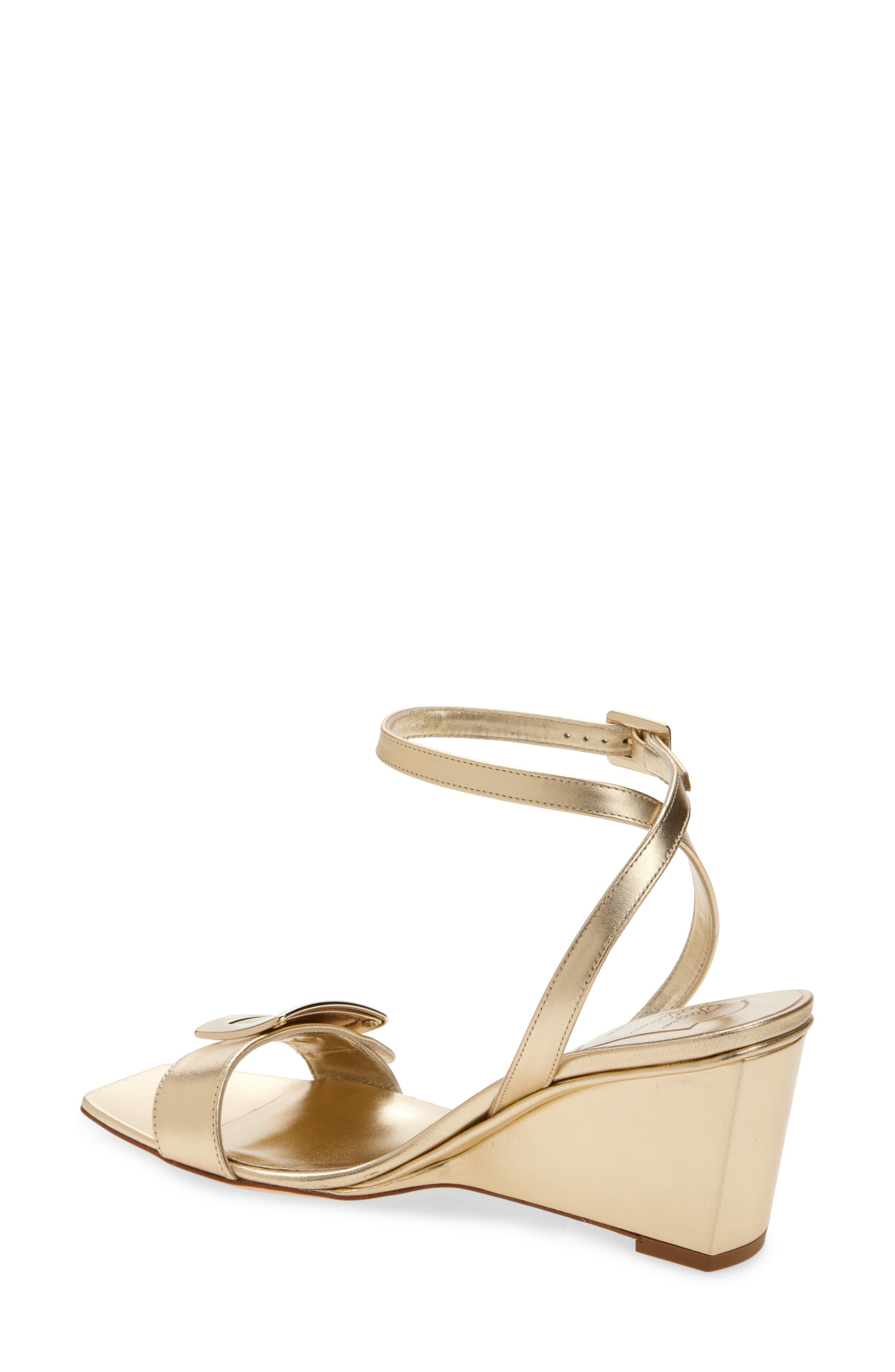 Roger Vivier Belle Vivier Metallic Ankle Strap Wedge Sandal, Alternate, color, Gold