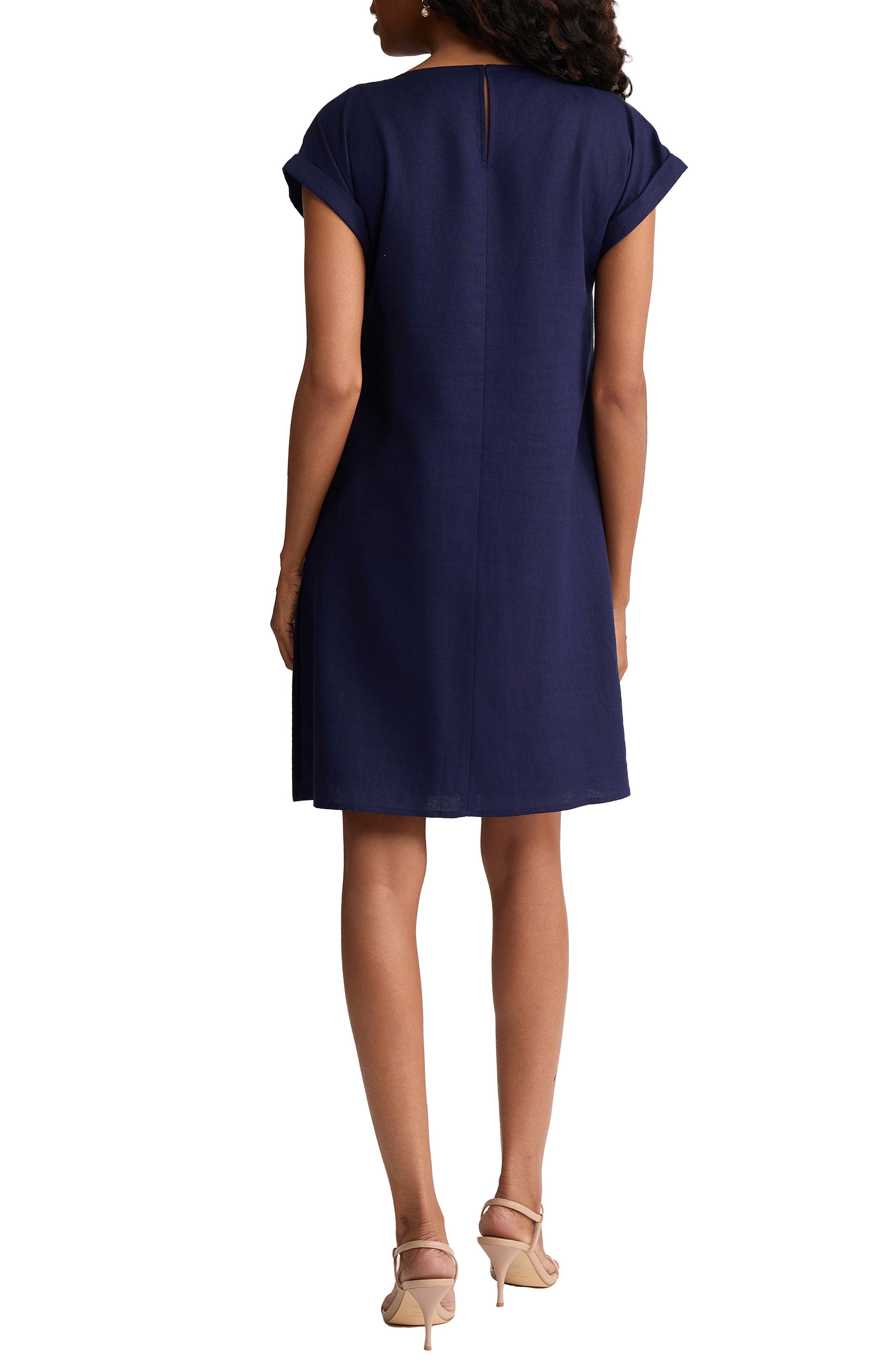Side Button Linen Blend Shift Dress - image 2