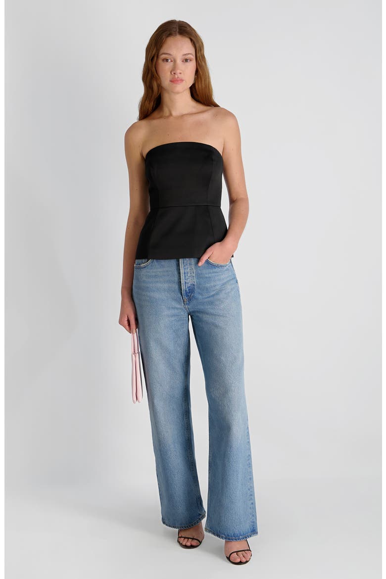 York Strapless Peplum Top, Alternate, color, BLACK
