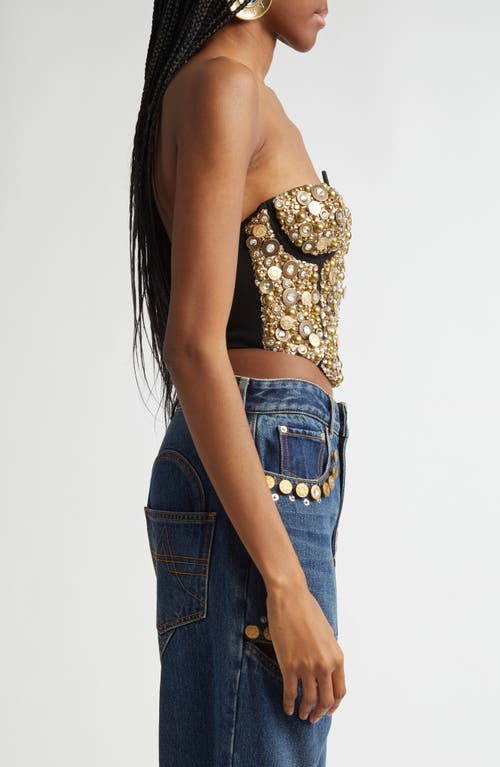 Shop Area Embroidered Crystal Button Cluster Bustier In Black/gold