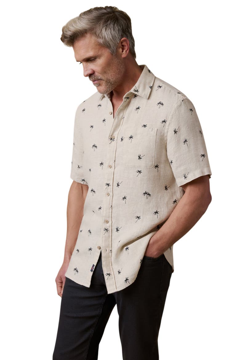 Palma Linen Short Sleeve Button-Up Shirt, Alternate, color, NIGHT PALM TREES
