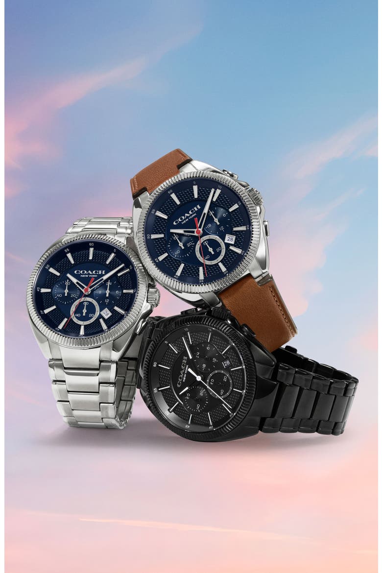 Jackson Chronograph Leather Strap Watch, 44mm, Alternate, color, NAVY