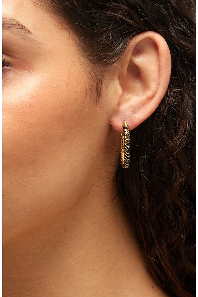Lucky Lyre Hoop Earrings, Alternate, color, BLACK