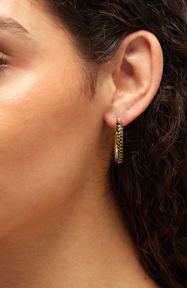 Gas Bijoux Lucky Lyre Hoop Earrings, Alternate, color, Black