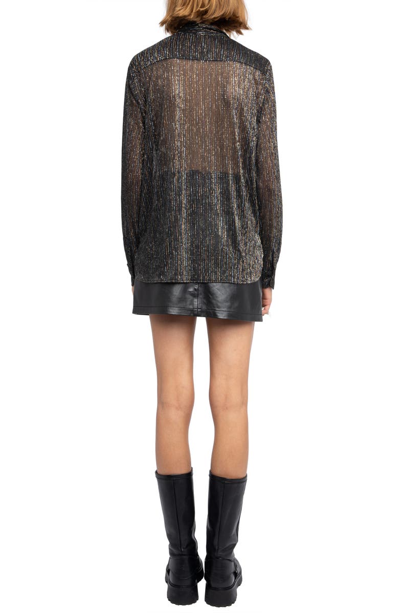 Zadig & Voltaire Tulba Shimmer Tie Neck Shirt, Alternate, color, Black