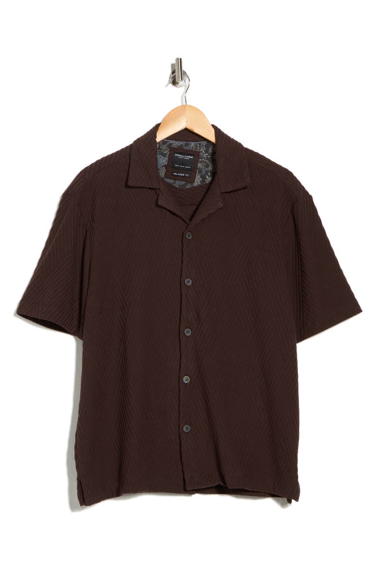DENIM AND FLOWER Relaxed Fit Textured Short Sleeve Button-Up Shirt, Alternate, color, Chocolate Brown