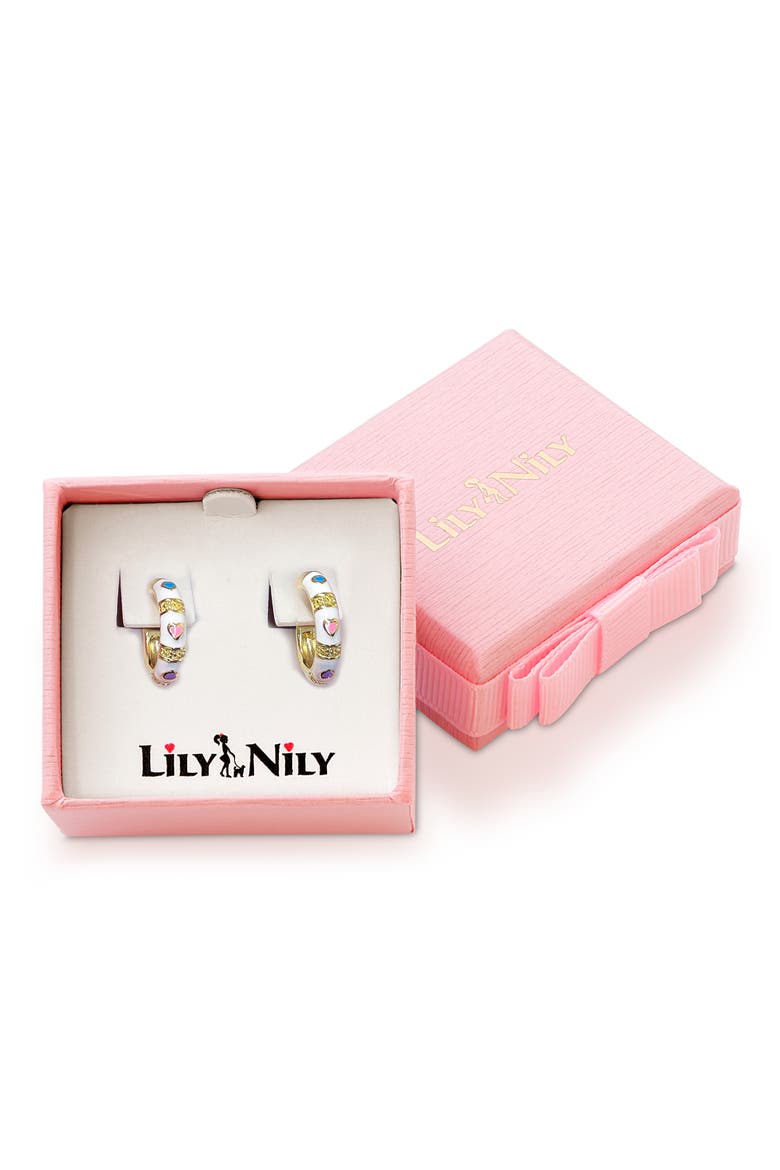 Kids' Heart Hoop Earrings, Alternate, color, WHITE