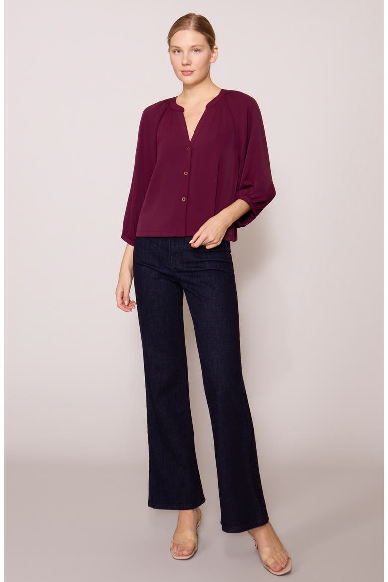 Luxe Crepe Three-Quarter Sleeve Top, Alternate, color, WINETASTING