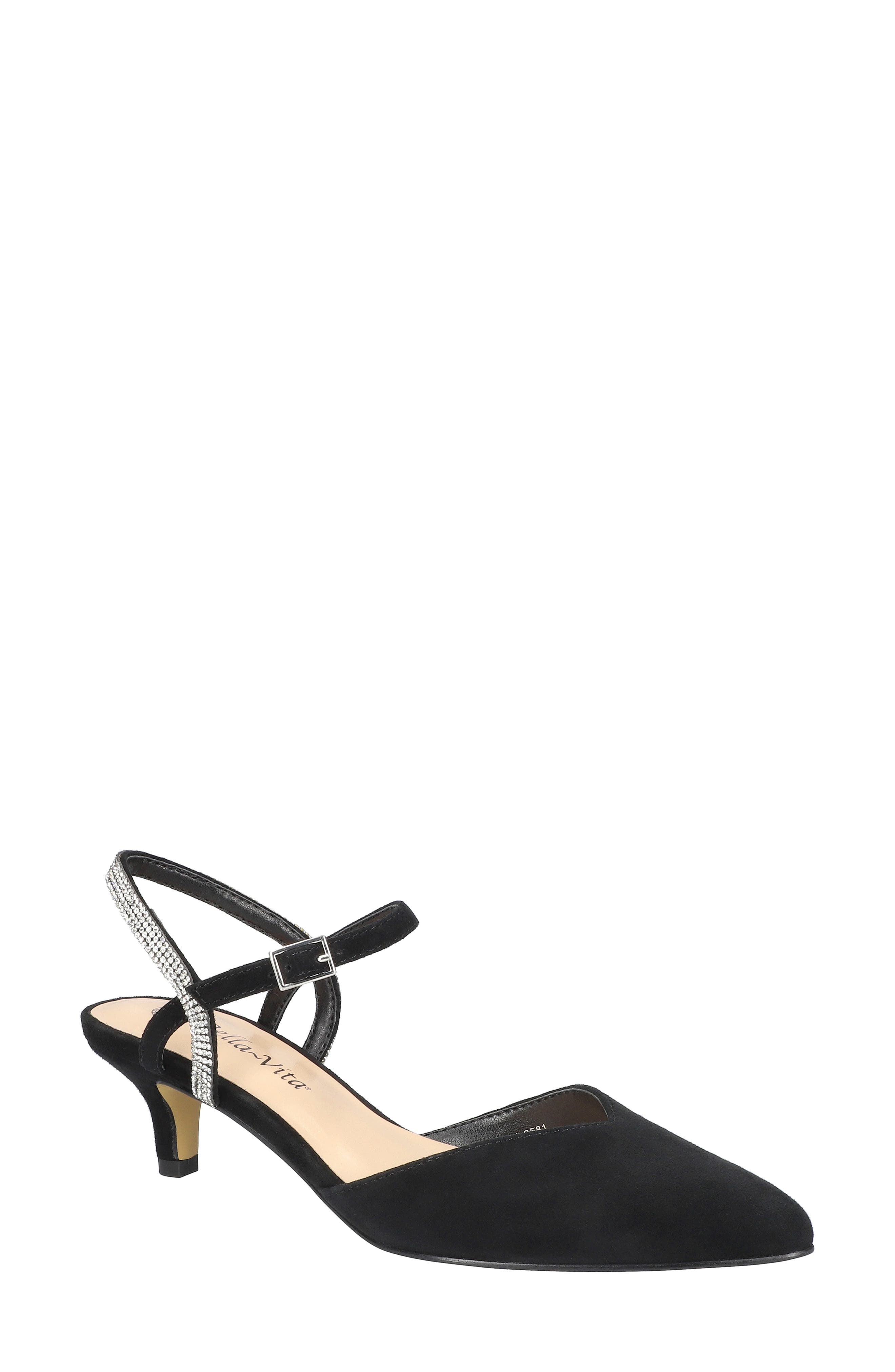 Bella Vita Katriana Crystal Strap Kitten Heel Pump, Main, color, Black Suede Leather