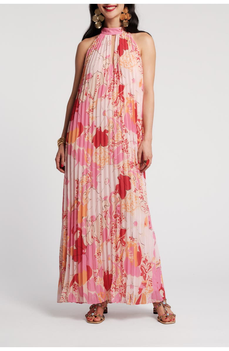 Frances Valentine Slim Pleated Maxi Dress, Main, color, Pink/Multi