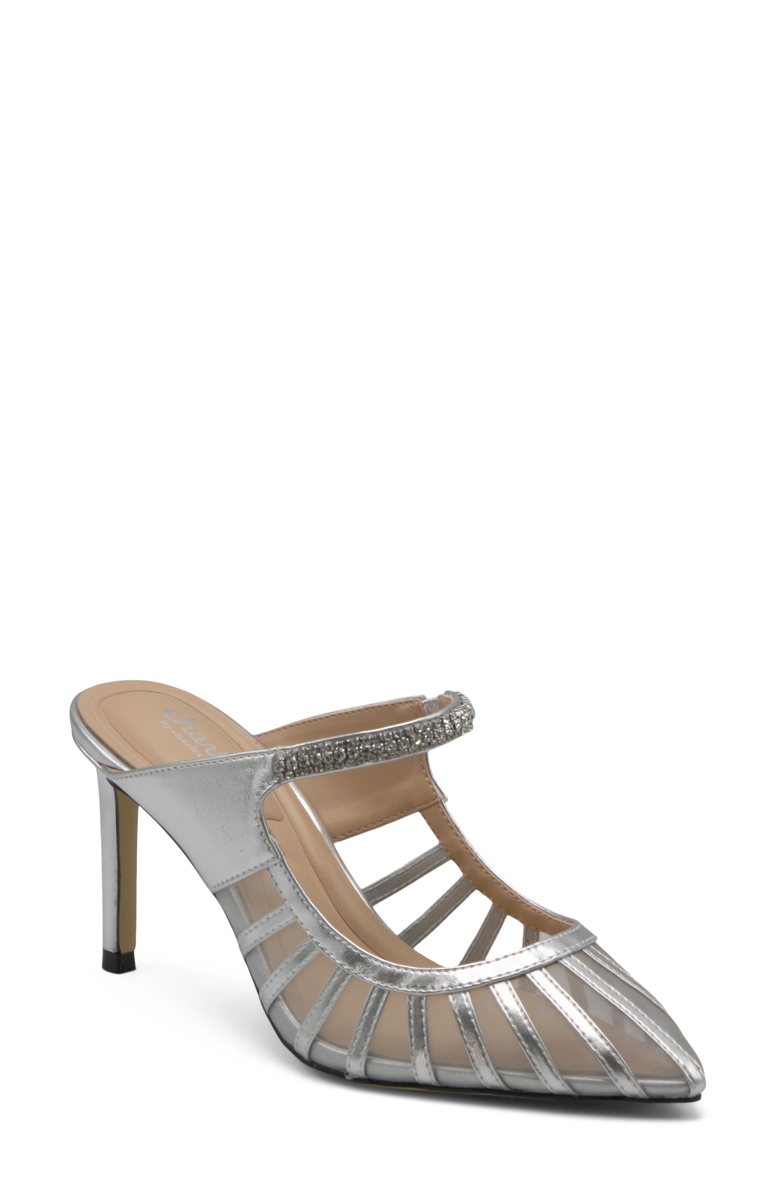 Charles by Charles David Swell Crystal Strap Mesh Mule, Main, color, Silver-Memt