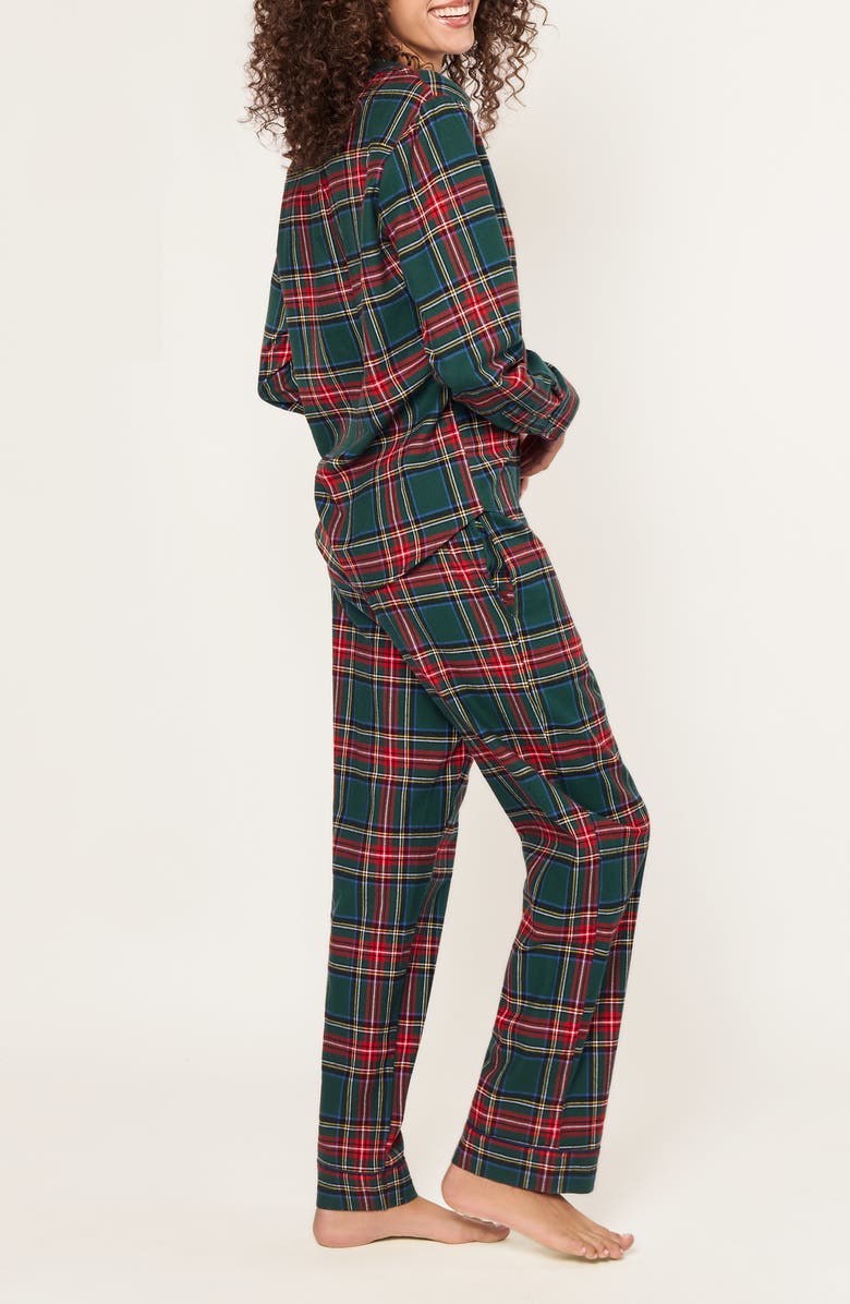 Petite Plume Kensington Tartan Cotton Twill Pajamas, Alternate, color, Green