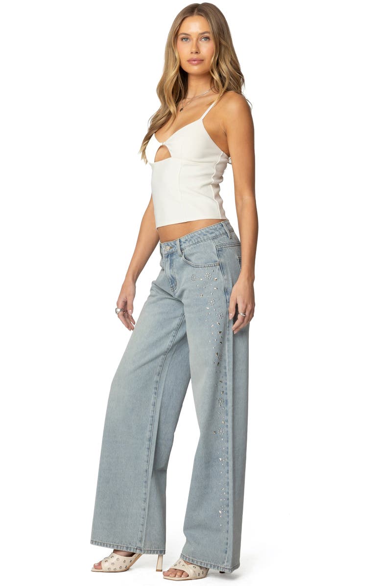 EDIKTED Everly Studded Low Rise Baggy Jeans, Alternate, color, Blue