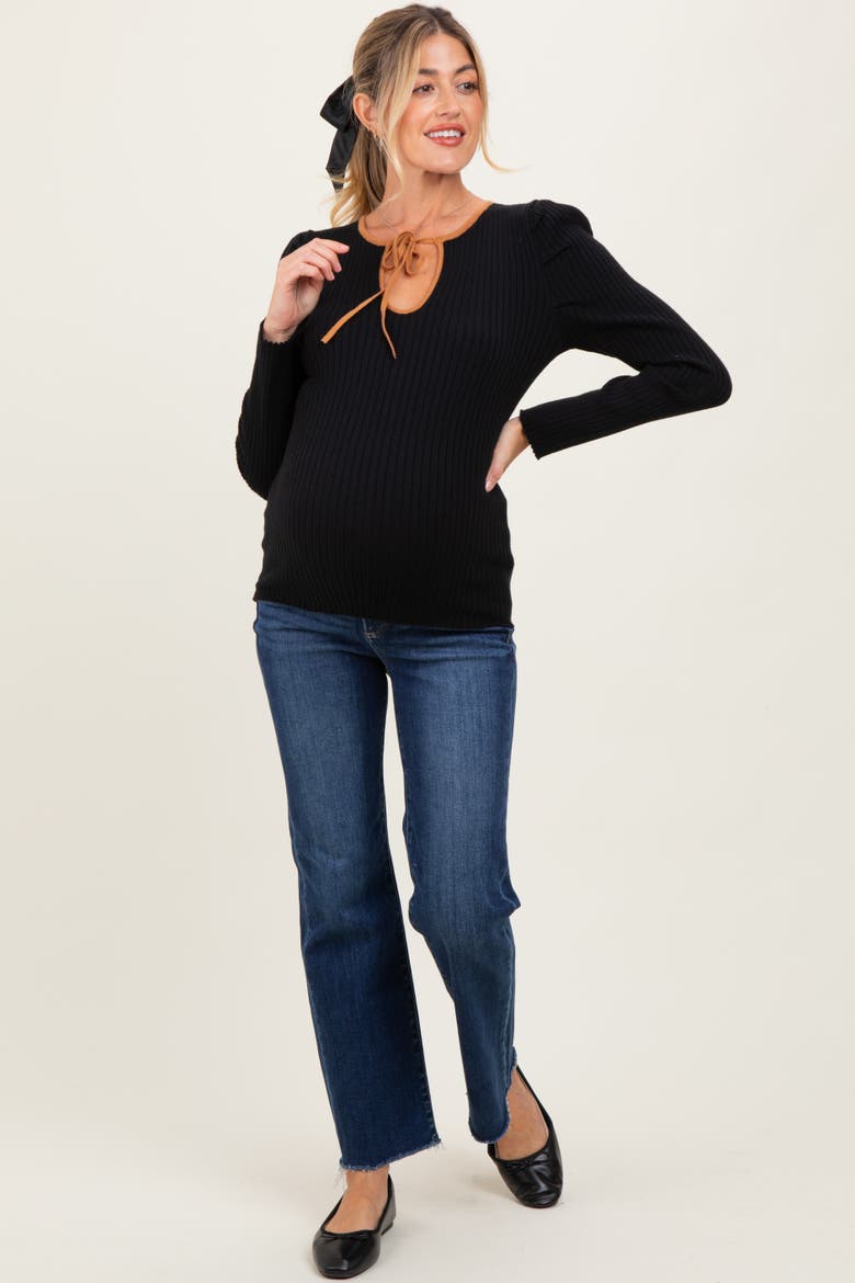 Ribbed Knit Cutout Tie Front Top, Alternate, color, Black