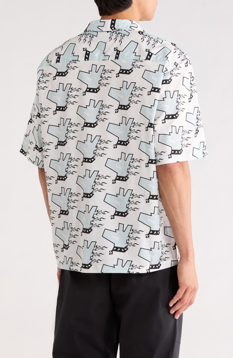 HUGO Eligino Graphic Print Cotton Camp Shirt, Alternate, color, White