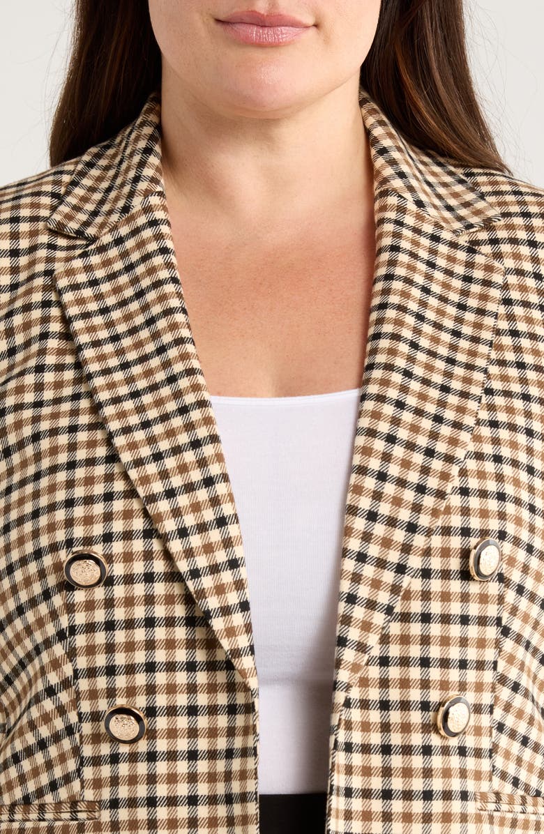 Jones New York Check Faux Double Breasted Blazer, Alternate, color, Caramel Multi