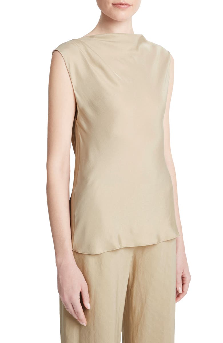 Vince Asymmetric Drape Cap Sleeve Silk Blend Top, Alternate, color, Oat Sand