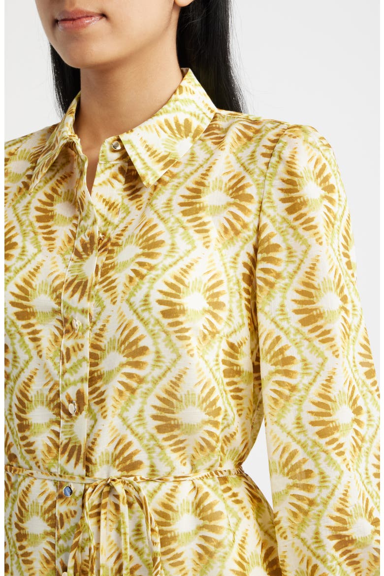 Tile Print Long Sleeve Tiered Shirtdress, Alternate, color, YELLOW MULTI