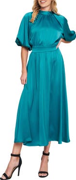 FLYING TOMATO Mock Neck Open Back Midi Dress