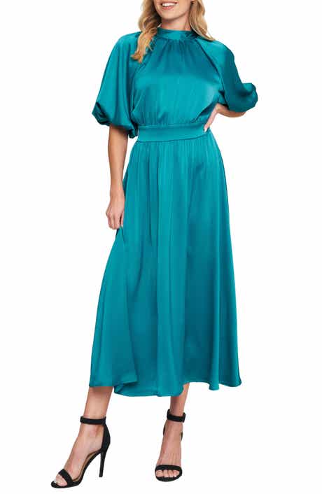 Mock Neck Open Back Midi Dress