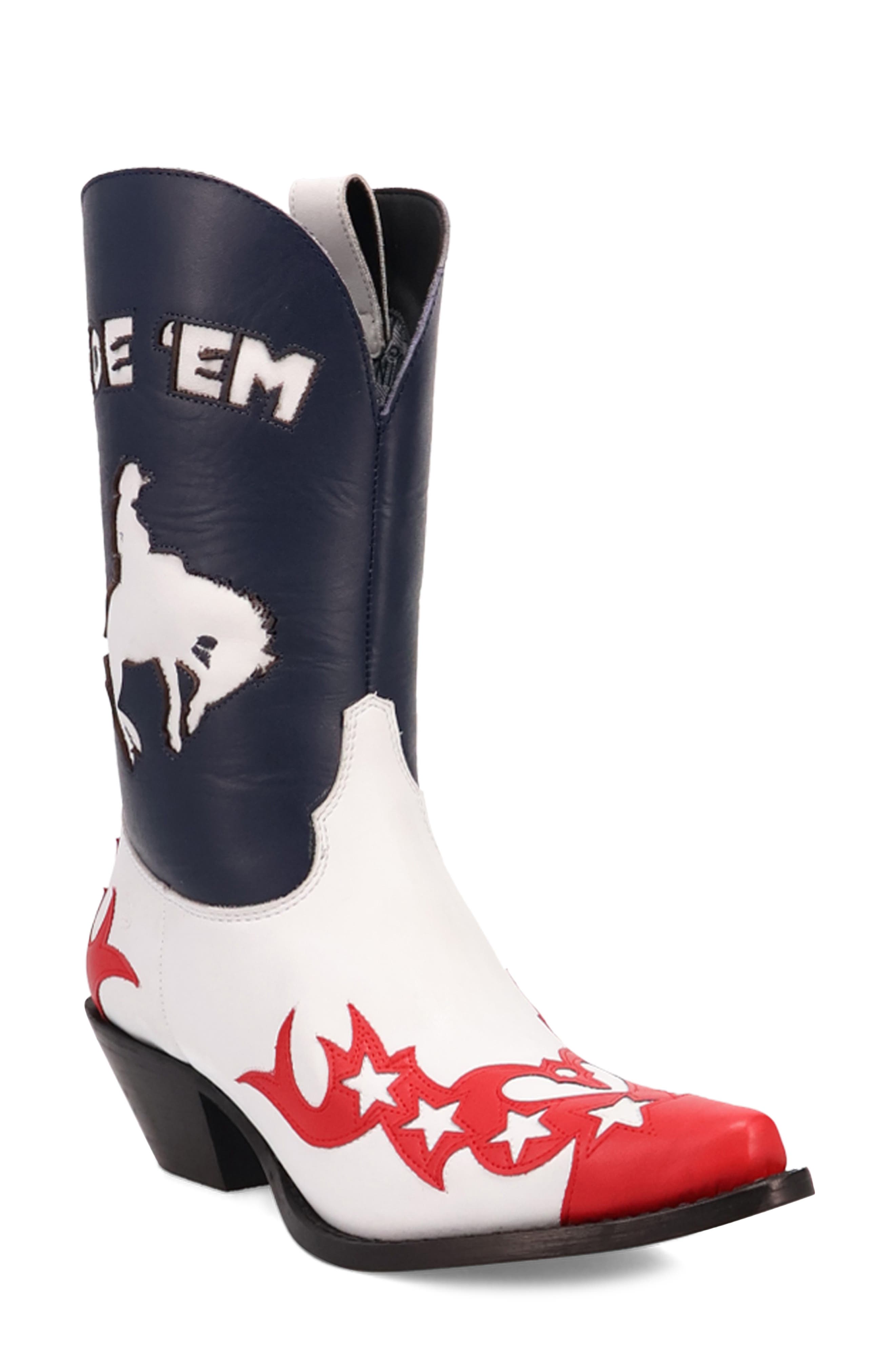 Dingo Cowgirl Western Boot, Main, color, White/Blue/Red