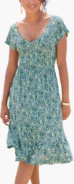 LASCANA Women's V-Neck Flounce Dress