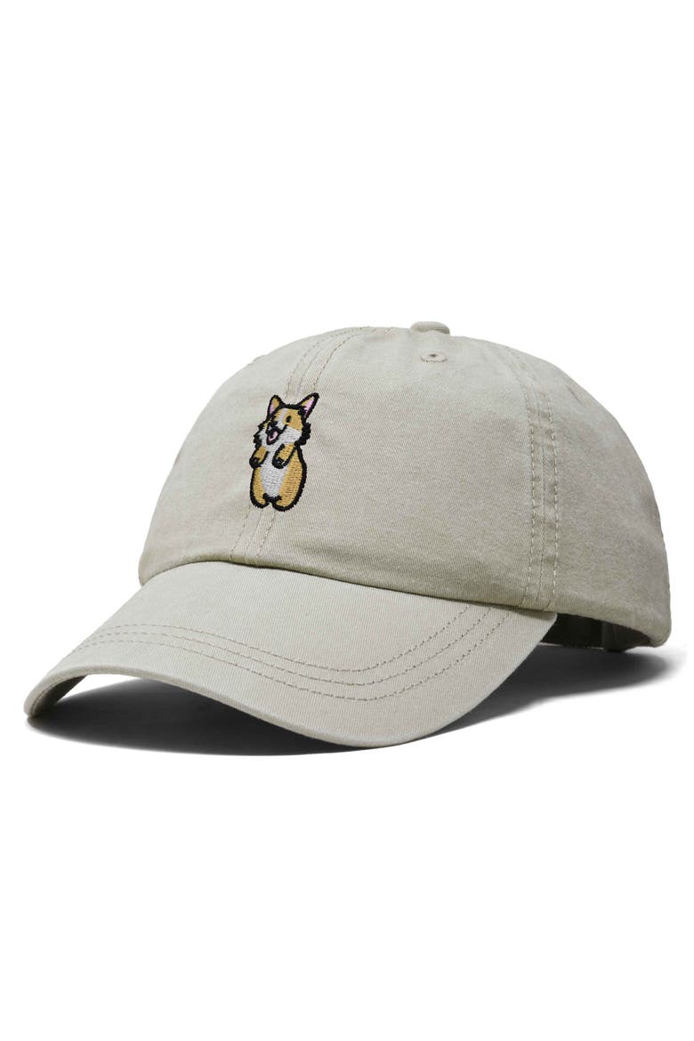 Leaping Corgi Embroidered Cap, Alternate, color, Washed Stone White