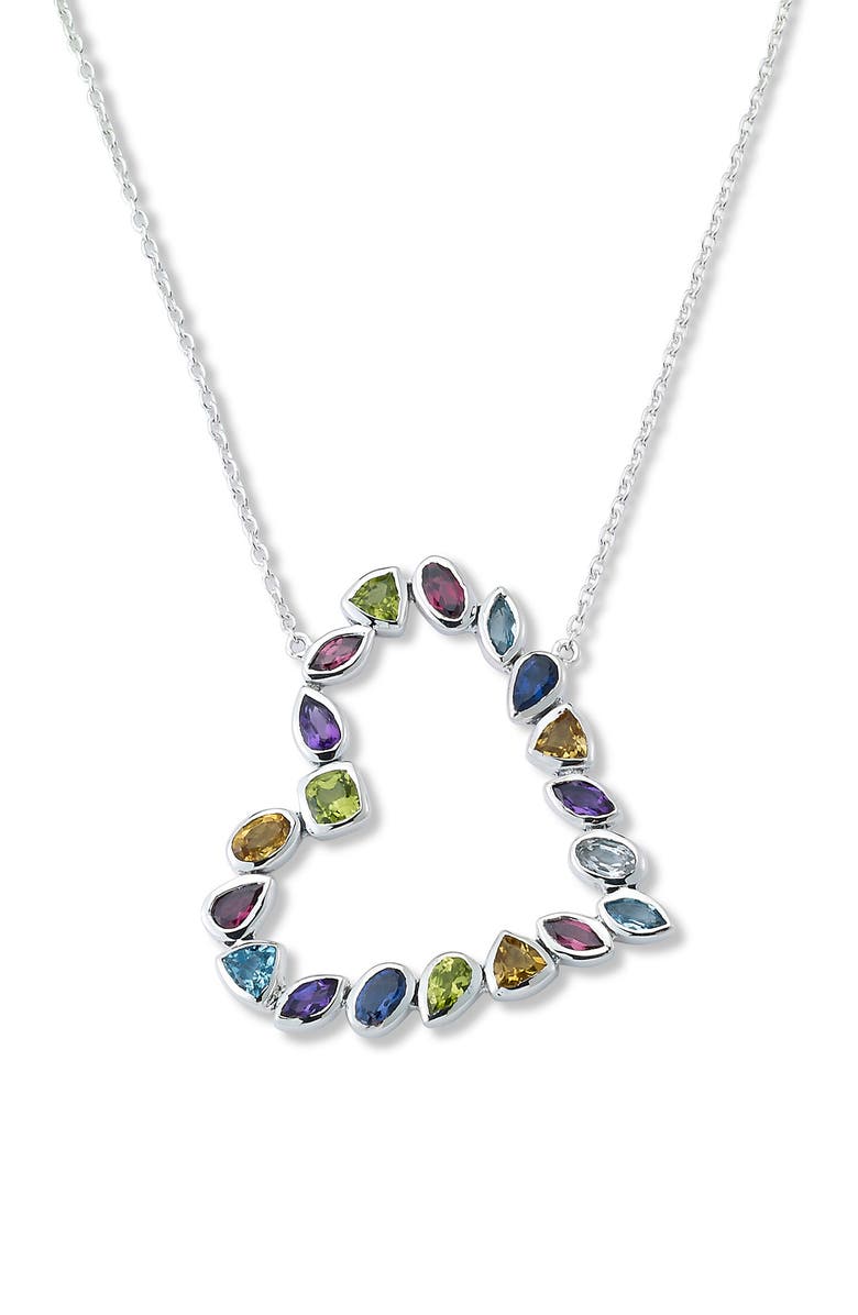 SAMUEL B. 18K Gold & Sterling Silver Semi-Precious Gem Open Heart Pendant Necklace, Main, color, Multi