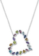 SAMUEL B. 18K Gold & Sterling Silver Semi-Precious Gem Open Heart Pendant Necklace