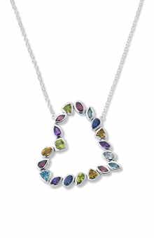 SAMUEL B. 18K Gold & Sterling Silver Semi-Precious Gem Open Heart Pendant Necklace