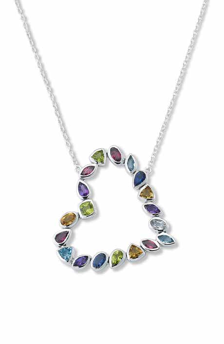 SAMUEL B. 18K Gold & Sterling Silver Semi-Precious Gem Open Heart Pendant Necklace