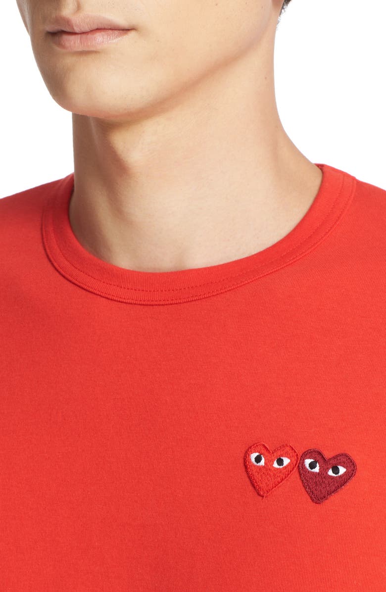 Comme des Garçons PLAY Twin Hearts Slim Fit Jersey T-Shirt, Alternate, color, Red 5