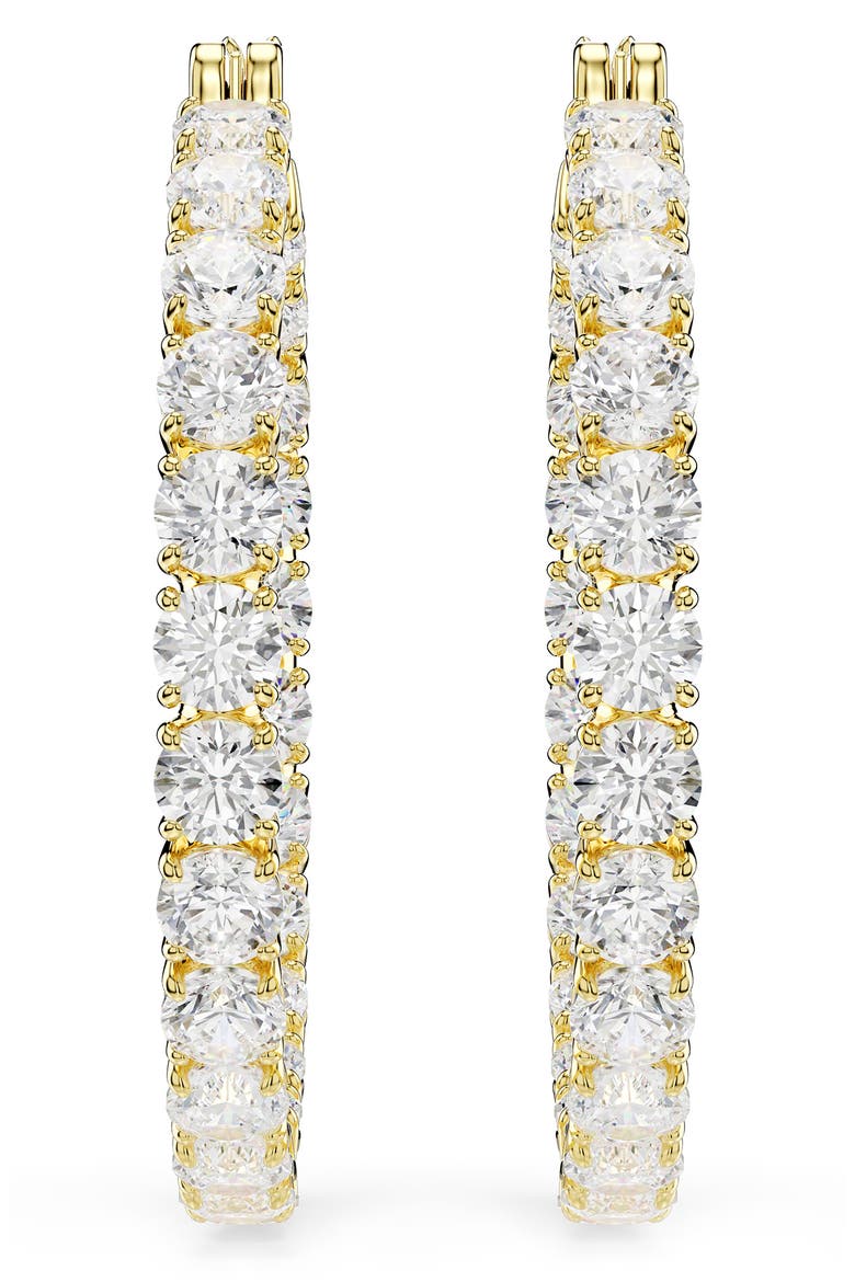 Matrix Tennis Hoop Earrings, Alternate, color, SHINY WHITE/ GOLD