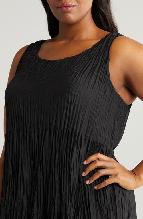 Eileen Fisher Textured Sleeveless Silk Midi Dress In Black