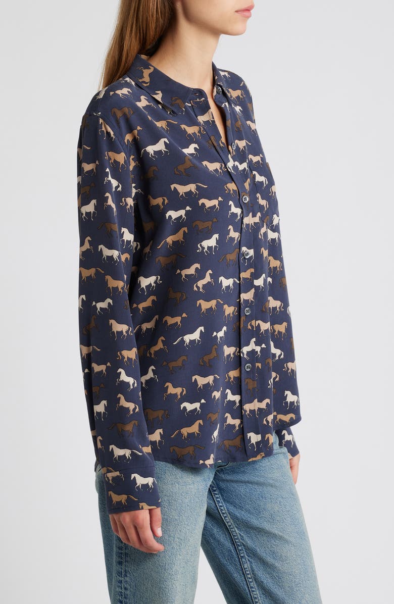 Rails Kate Horse Print Silk Button-Up Shirt, Alternate, color,