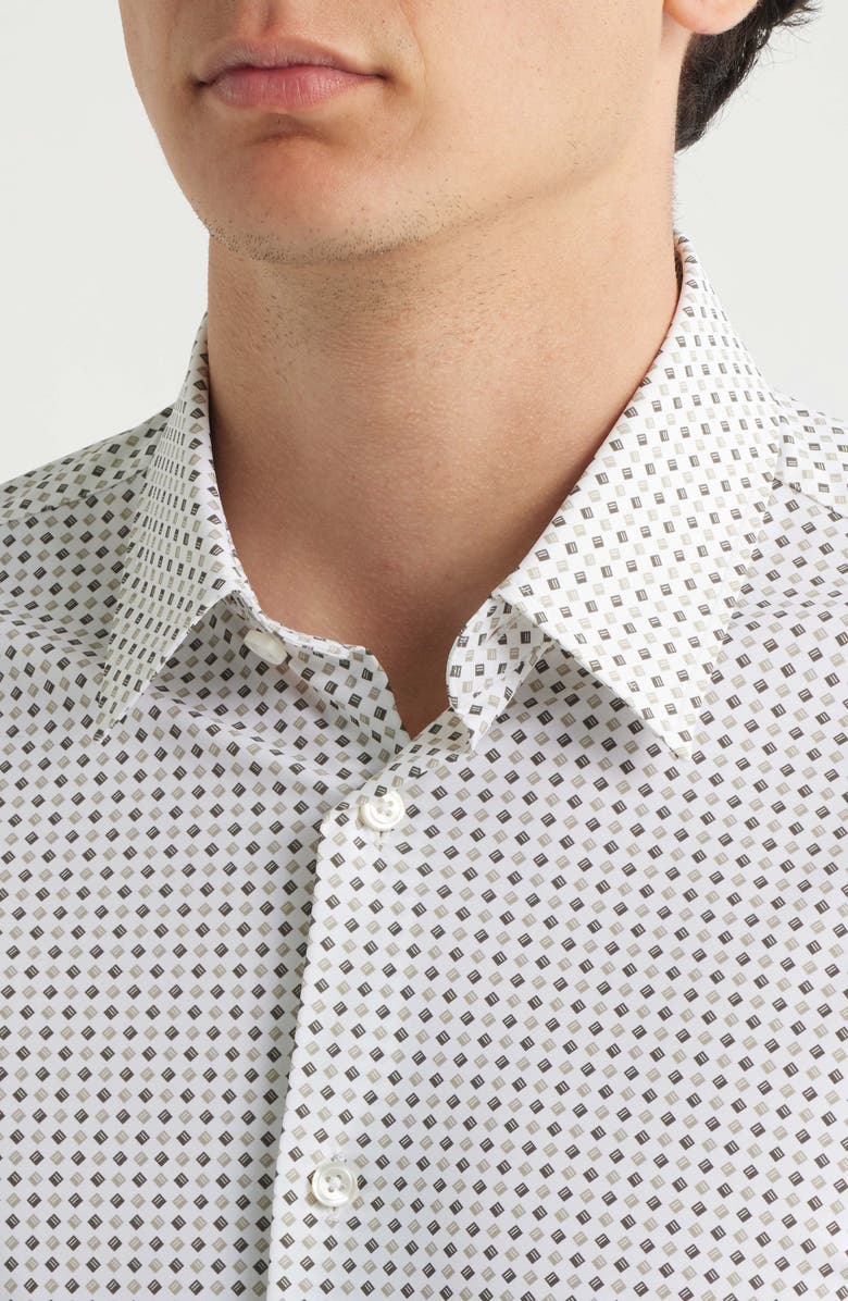 BOSS Roan Kent Slim Fit Short Sleeve Performance Button-Up Shirt, Alternate, color, White/ Green
