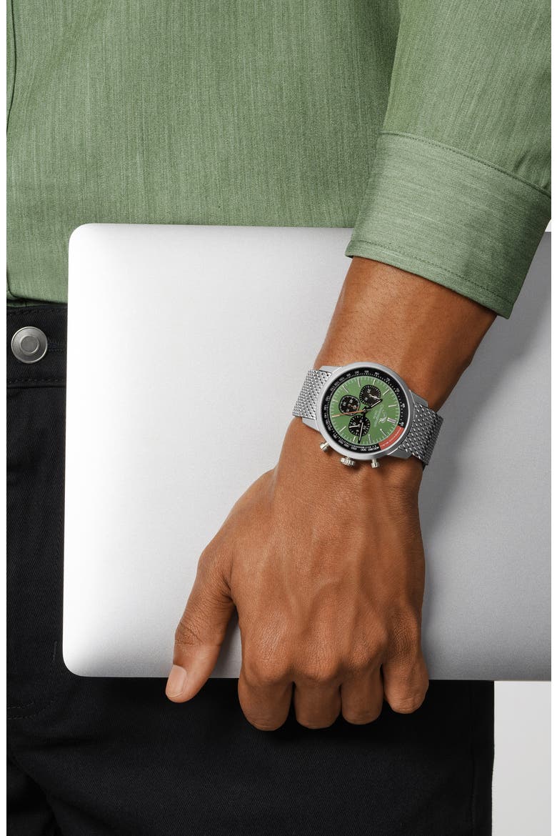 Simon Mesh Strap Chronograph Watch, 44mm, Alternate, color, SILVER BLACK AND GREEN