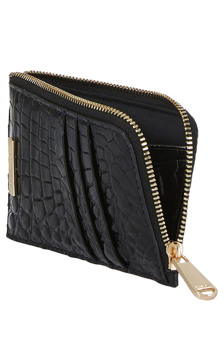 Brahmin Lennon Croc Embossed Leather Card Case, Alternate, color, Black