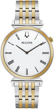 BULOVA Men's Regatta White Dial Stainless Steel Heritage Watch, 38mm