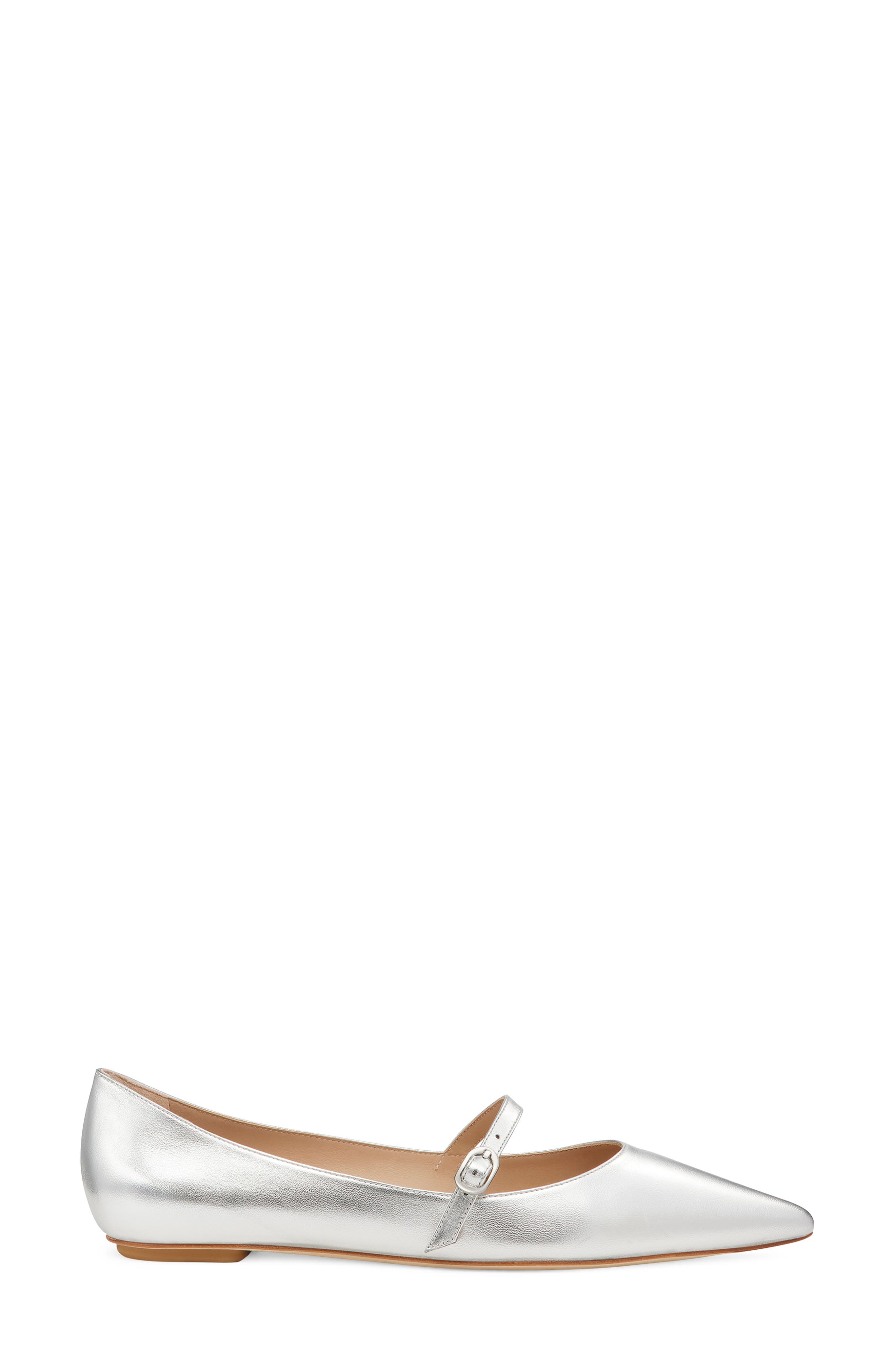 Stuart Weitzman Emilia Mary Jane Flat, Alternate, color, Silver