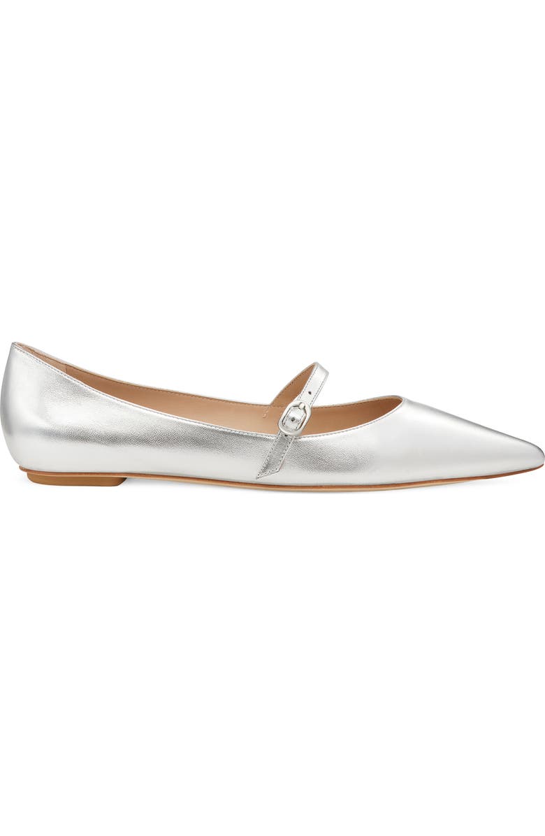 Stuart Weitzman Emilia Mary Jane Flat, Alternate, color, Silver