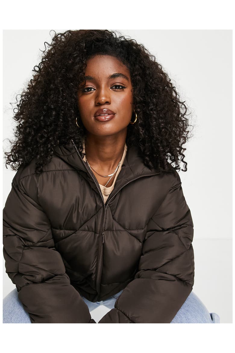 Quilted Puffer Jacket, Alternate, color, BROWN